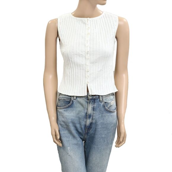 Free People Tilly Vest Blouse Top Knit Ribbed Buttondown Scoop-Neck S NEW 280629 - Picture 6 of 9